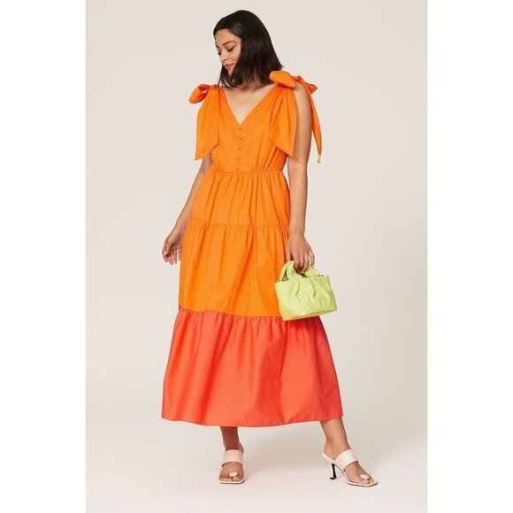 Color Me Courtney Louise Orange Stripe Tie Shoulder Maxi Dress Women's Size 0 - Picture 1 of 11